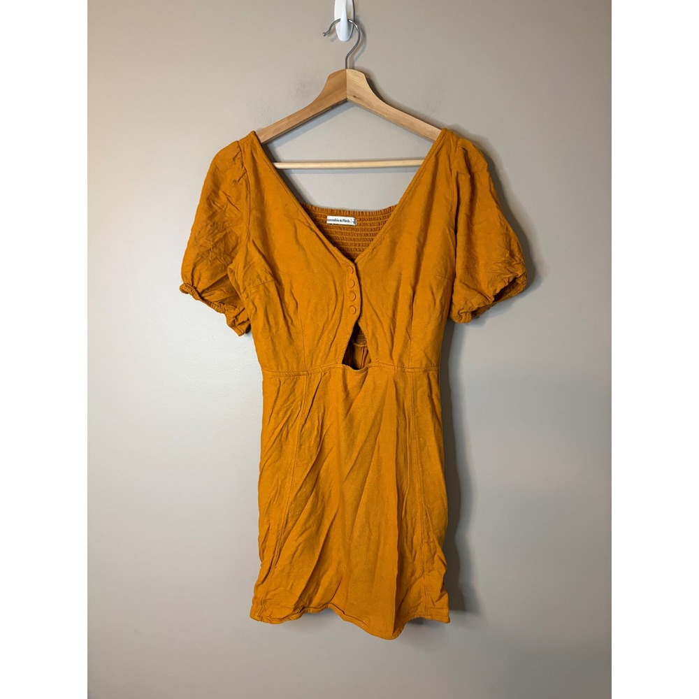 Abercrombie & Fitch Cutout Mini Dress Womens Small mustard Linen Blend
